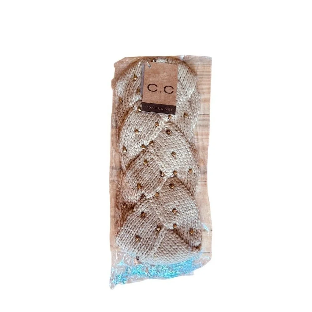 C.C. Exclusives Headband Womens Beige Braided Chunky Knit Gold Studs lot of 12